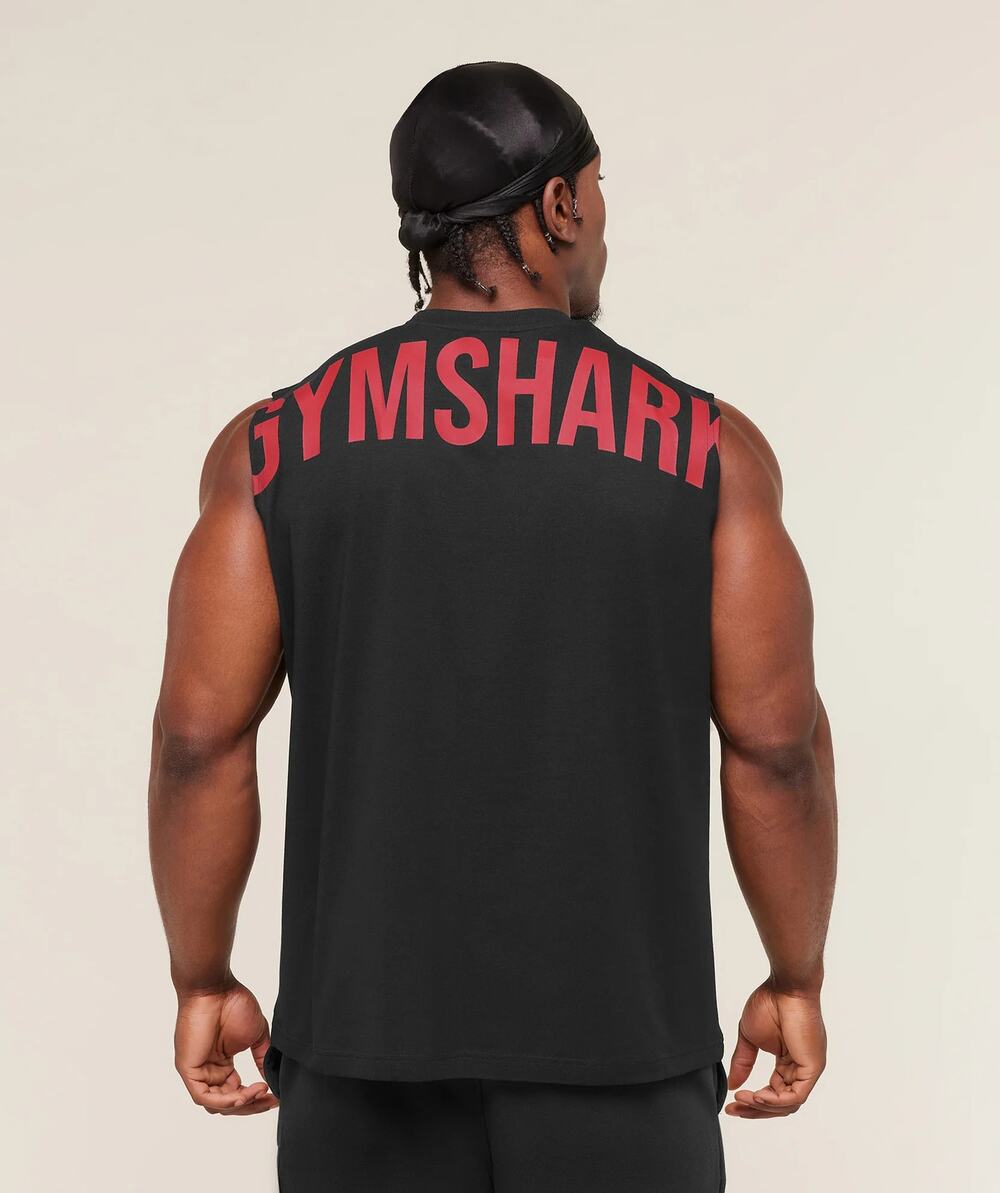 NEW Gymshark Power Cut Off Tank Top Men's Black Red Oversized Size S